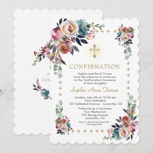 Stofblauwe Misty Rose Bloemen Glitter Bevestiging Kaart (Voorkant / Achterkant)