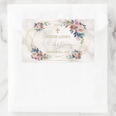 Stofblauwe Misty Rose Bloemen Goud Doopfeest Rechthoekige Sticker (Tas)