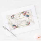 Stofblauwe Misty Rose Bloemen Goud Doopfeest Rechthoekige Sticker (Envelop)
