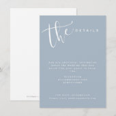 Stofblauwe Moderne Eenvoudige Script Trouwdetails Informatiekaartje (Voorkant / Achterkant)