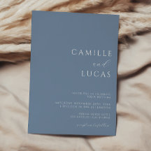 Stofblauwe moderne minimalistische trouwuitnodigin