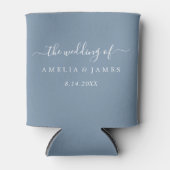 Stofblauwe moderne script huwelijks blikkoeler blikjeskoeler (Voorkant)