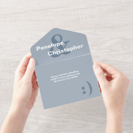 Stofblauwe moderne typografie Grote symbolen Trouw All In One Uitnodiging