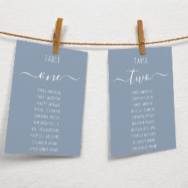 Stofblauwe moderne witte script zitplaatskaart
