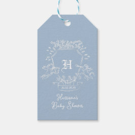 Stofblauwe Monogram Baby Shower Cadeaulabel