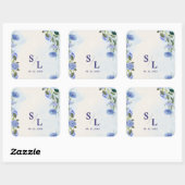 Stofblauwe Monogram Beginletters Trouw Envelope Vierkante Sticker (Vel)