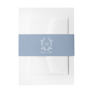 Stofblauwe Monogram Wapenschild Uitnodiging Buikba Uitnodigingen Wikkel