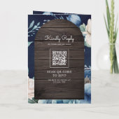 Stofblauwe Pioen Mason Pot QR Code Houten Bruiloft (Achterkant)