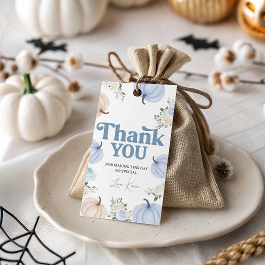 Stofblauwe Pompoen Favor Bedankt Tag Cadeaulabel