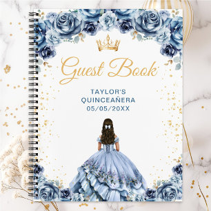 Stofblauwe prinses Quinceañera-gastenboek Notitieboek