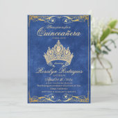 Stofblauwe Prinses Quinceañera Uitnodiging (Staand voorkant)