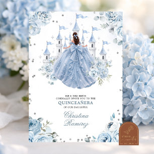 Stofblauwe Prinses Sprookjeskasteel Quinceanera Kaart