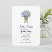 Stofblauwe Ranunculus Mason Jar Bruidsdouche Kaart (Staand voorkant)