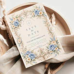 Stofblauwe Roos Barok Quinceañera Save The Date