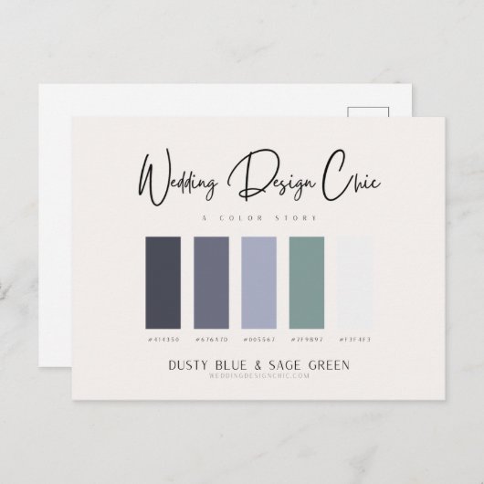 Stofblauwe Salie Groene Kleurenpalet met Hex Codes Briefkaart (Voorkant / Achterkant)