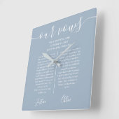 Stofblauwe script zijn en haar huwelijksgeloften vierkante klok (Hoek)