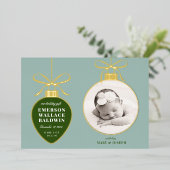 Stofblauwe Sier Baby Aankondiging Kerstkaart (Staand Voorkant)