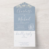 Stofblauwe slingerlichten metson jars bruiloft all in one uitnodiging (Binnen)