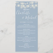 Stofblauwe Slingerlichten Signature Bruiloftsmenu Menu (Voorkant)