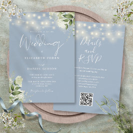 Stofblauwe Slingerlichtjes Bloemencode QR Wedding Kaart