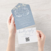 Stofblauwe Slingerlichtjes QR Code Trouwen All In One Uitnodiging (Afscheurbaar)