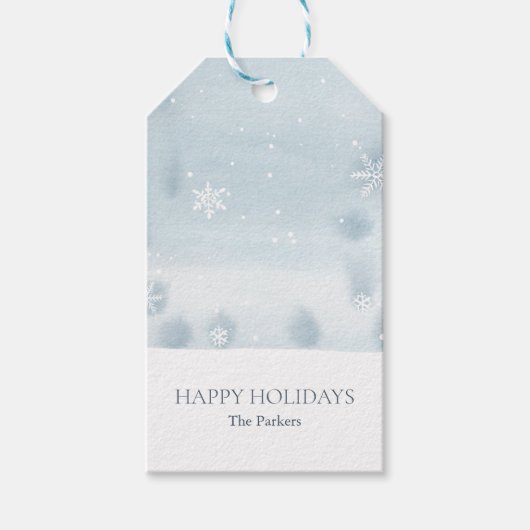 Stofblauwe Sneeuwvlok Gift Tag Cadeaulabel (Voorkant)