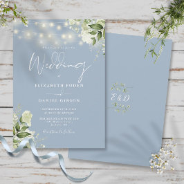 Stofblauwe snoerlampjes bloemendekoration Hochzeit Kaart