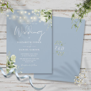 Stofblauwe snoerlampjes bloemendekoration Hochzeit Kaart