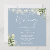 Stofblauwe snoerlampjes bloemfoto bruiloft kaart (Voorkant)