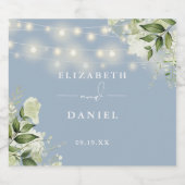 Stofblauwe snoerlichten bloemengroen bruiloft bier etiket (Enkel label)