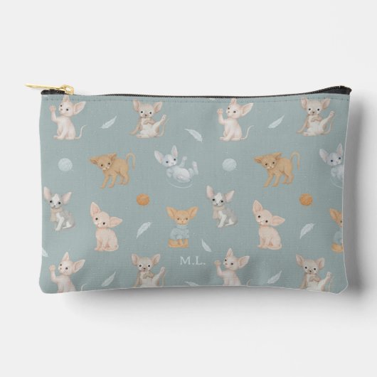 Stofblauwe Sphynx Kat Patroon Aangepaste Monogram Etui (Voorkant)