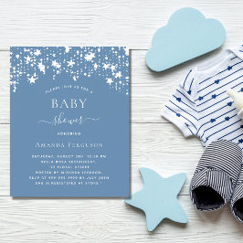 Stofblauwe sterren jongen baby shower budget uitno flyer