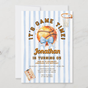 Stofblauwe Strik Meisje Basketbal Spel Tijd Verjaa Kaart