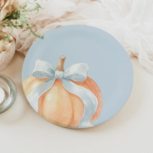 Stofblauwe Strik Pompoen Baby Shower Papieren Bordje