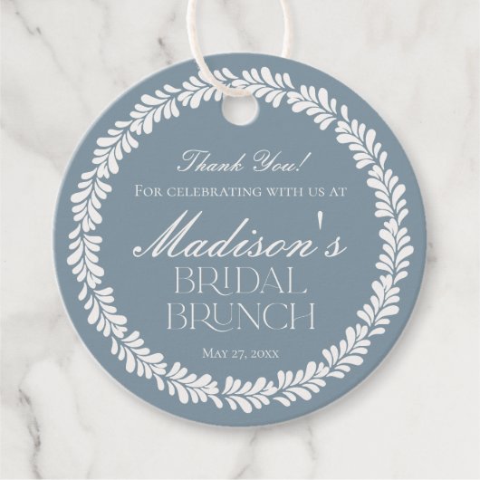 Stofblauwe Talavera Spaanse Fiesta Bruidsbrunch Bedankjes Labels (Voorkant)