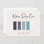 Stofblauwe Teal Kleurenpalet met Hex-codes Briefkaart (Voorkant / Achterkant)