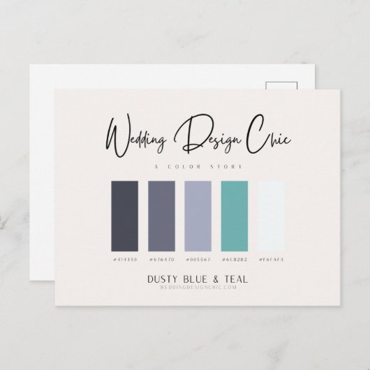 Stofblauwe Teal Kleurenpalet met Hex-codes Briefkaart (Voorkant / Achterkant)