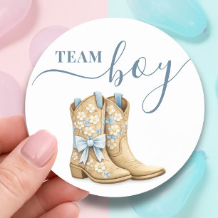 Stofblauwe Team Jongenslaarzen Geslacht Reveal Ronde Sticker