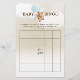 Stofblauwe teddybeer BINGO baby shower spellen Flyer