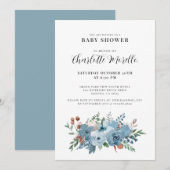 Stofblauwe Terracotta Bloemen Baby Shower Kaart (Voorkant / Achterkant)