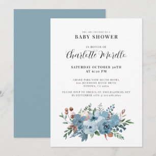 Stofblauwe Terracotta Bloemen Baby Shower Kaart