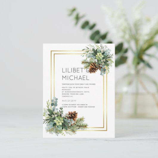 Stofblauwe Trouw Eucalyptus Groenery Budget Briefkaart (Staand voorkant)