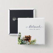 Stofblauwe Trouw Eucalyptus Groenery Budget Vierkante Button 5,1 Cm (Voorkant /achterkant)