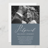 Stofblauwe trouwdatum-uitstel nieuwe datum foto aankondiging (Voorkant / Achterkant)