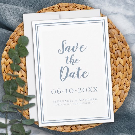 Stofblauwe Trouwkaart Save The Date Eenvoudig Mode