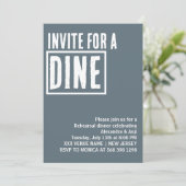 Stofblauwe uitnodiging voor een diner repetitie di (Staand voorkant)