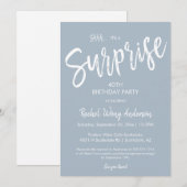 Stofblauwe verrassingsverjaardags-afscheidsparty kaart (Voorkant / Achterkant)