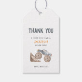 Stofblauwe vrachtwagen verjaardagscadeautag cadeaulabel (Voorkant)