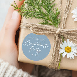 Stofblauwe vrijgezellenfeest aangepast wit schrift ronde sticker
