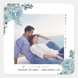 Stofblauwe waterverf en foto vierkante sticker